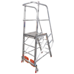 Escadote com patamares Vario compacto, alumínio com plataforma, 5 degraus