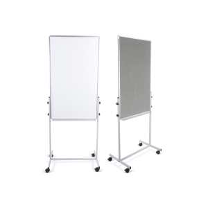 Quadro Branco Duo Rotativo com Suporte Móvel ( Magnetico / Felt Cinza )