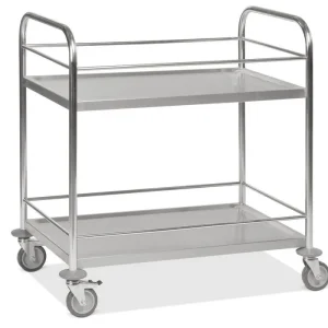 Carro de estantes em aço inoxidável KM, 2 níveis, 100 Kg, 910x590 mm, 4 rodas em PU, caixilho inox